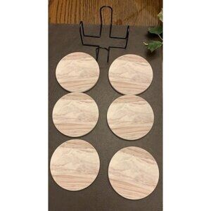 New 6Pcs Drink Coasters with Holder, Marble Style Ceramic Drink Coaster